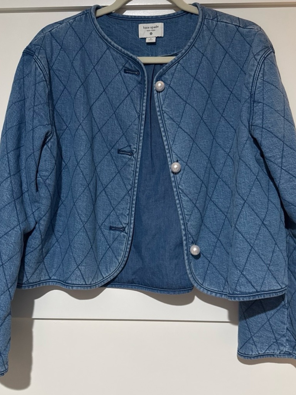 kate spade Quilted Denim Pearl-Button Jacket - Blue